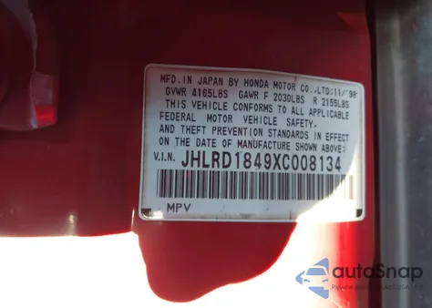 1999 Honda Cr-V Lx from USA, damaged, VIN JHLRD1849XC008134